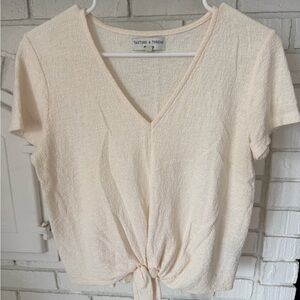 Texture & Thread Cream V-Neck Tie-Front Top